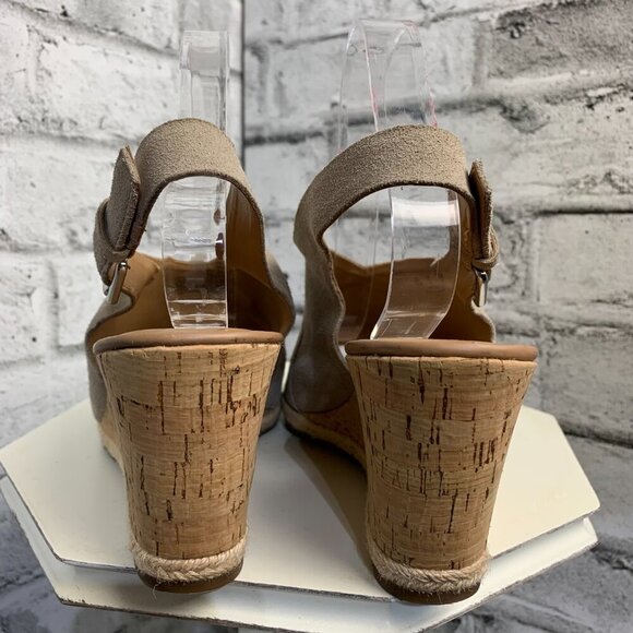 Franco Sarto Wedge Neutral Suede Cork Open Toe Slingback Espadrille Sandal - Picture 6 of 11